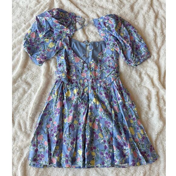 For Love & Lemons NWT Charlene Periwinkle Floral Mini Dress sz XS - Picture 9 of 14